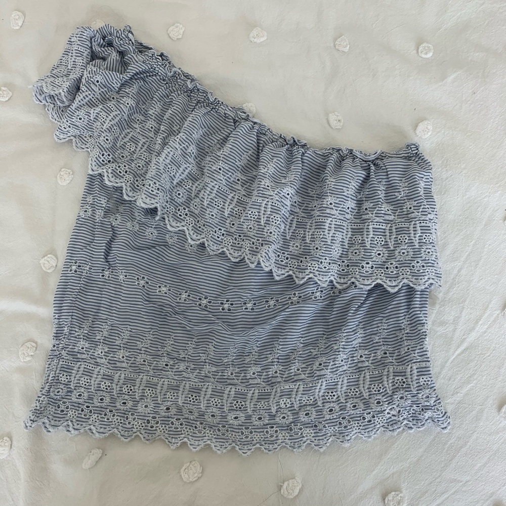 American Eagle One Shoulder Lacy Trim Top